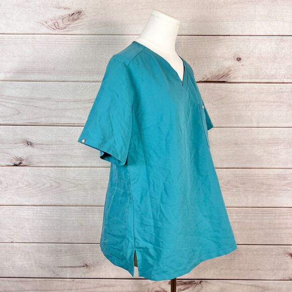 Figs Catarina Scrub Top Womens L Teal Short Sleeve Stretch Medical Nurse Uniform - Picture 2 of 6